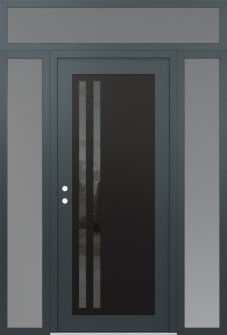 Diamond C6 64" x 96" anthracite/anthracite mirrored Glass Panel black RHI with 2 Sidelites and Transom frosted Glass