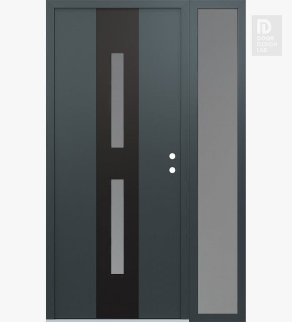 Modern Steel Front Door DIAMOND A6 50" X 80" ANTHRACITE/ANTHRACITE FROSTED GLASS PANEL BLACK LHI WITH SIDELITE FROSTED GLASS