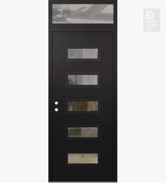 Modern Steel Front Door Diamond D1 36" x 96" black/black clear Glass Panel black RHI with Transom clear Glass