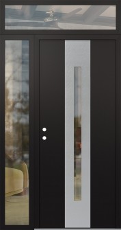 DIAMOND A2 52" X 96" BLACK/BLACK CLEAR GLASS PANEL STAINLESS STEEL RHI WITH SIDELITE AND TRANSOM CLEAR GLASS