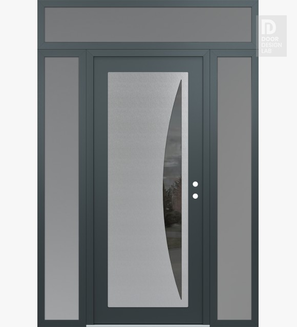 Modern Steel Front Door Diamond C13 64" x 96" anthracite/anthracite mirrored Glass Panel stainless steel LHI with 2 Sidelites and Transom frosted Glass
