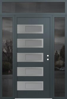 Diamond D3 60" x 96" anthracite/anthracite frosted Glass Panel stainless steel LHI with 2 Sidelites and Transom mirrored Glass