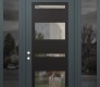 Modern Steel Front Door Diamond C10 64" x 96" anthracite/anthracite clear Glass Panel black RHI with 2 Sidelites and Transom mirrored Glass