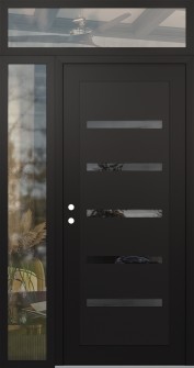 Diamond C7 52" x 96" black/black mirrored Glass Panel black RHI with Sidelite and Transom clear Glass