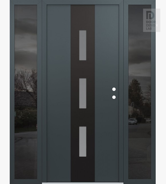Modern Steel Front Door DIAMOND A7 60" X 80" ANTHRACITE/ANTHRACITE FROSTED GLASS PANEL BLACK LHI WITH 2 SIDELITES MIRRORED GLASS