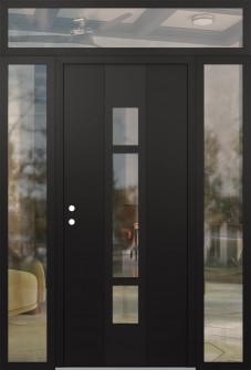 DIAMOND A9 68" X 96" BLACK/BLACK CLEAR GLASS PANEL BLACK RHI WITH 2 SIDELITES AND TRANSOM CLEAR GLASS