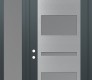 Modern Steel Front Door Diamond C10 50" x 96" anthracite/anthracite frosted Glass Panel stainless steel RHI with Sidelite and Transom frosted Glass