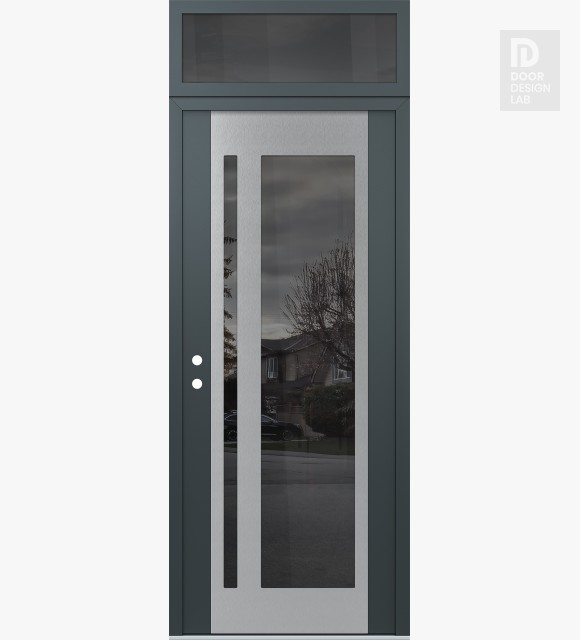 Modern Steel Front Door Diamond C15 36" x 96" anthracite/anthracite mirrored Glass Panel stainless steel RHI with Transom mirrored Glass