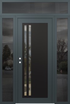 Diamond C6 60" x 96" anthracite/anthracite clear Glass Panel black RHI with 2 Sidelites and Transom mirrored Glass