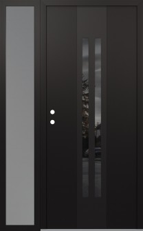 DIAMOND A8 52" X 80" BLACK/BLACK MIRRORED GLASS PANEL BLACK RHI WITH SIDELITE FROSTED GLASS