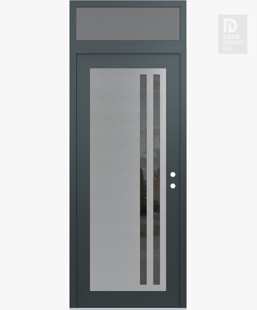 Modern Steel Front Door Diamond C6 36" x 96" anthracite/anthracite mirrored Glass Panel stainless steel LHI with Transom frosted Glass