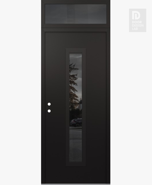 Modern Steel Front Door DIAMOND A11 36" X 96" BLACK/BLACK MIRRORED GLASS PANEL BLACK RHI WITH TRANSOM MIRRORED GLASS