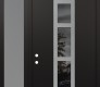 Modern Steel Front Door DIAMOND A10 48" X 96" BLACK/BLACK MIRRORED GLASS PANEL STAINLESS STEEL RHI WITH SIDELITE AND TRANSOM FROSTED GLASS