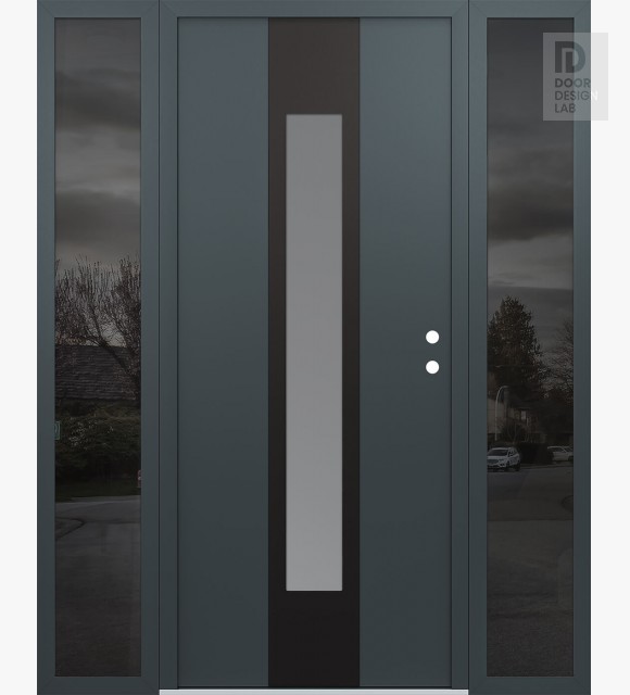 Modern Steel Front Door DIAMOND A1 64" X 80" ANTHRACITE/ANTHRACITE FROSTED GLASS PANEL BLACK LHI WITH 2 SIDELITES MIRRORED GLASS