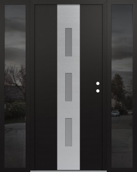 DIAMOND A7 64" X 80" BLACK/WHITE FROSTED GLASS PANEL STAINLESS STEEL LHI WITH 2 SIDELITES MIRRORED GLASS