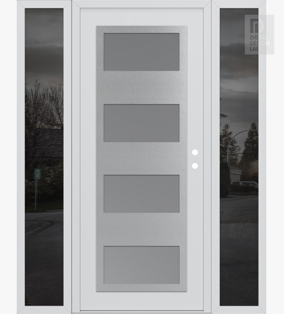 Modern Steel Front Door Diamond C2 60" x 80" white/white frosted Glass Panel stainless steel LHI with 2 Sidelites mirrored Glass