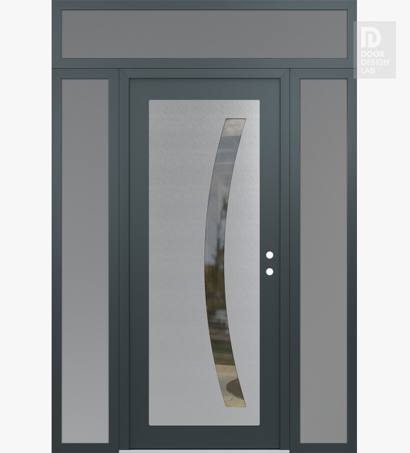 Modern Steel Front Door Diamond C4 60" x 96" anthracite/anthracite clear Glass Panel stainless steel LHI with 2 Sidelites and Transom frosted Glass