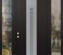Modern Steel Front Door DIAMOND A4 60" X 96" BLACK/WHITE FROSTED GLASS PANEL STAINLESS STEEL RHI WITH 2 SIDELITES AND TRANSOM CLEAR GLASS