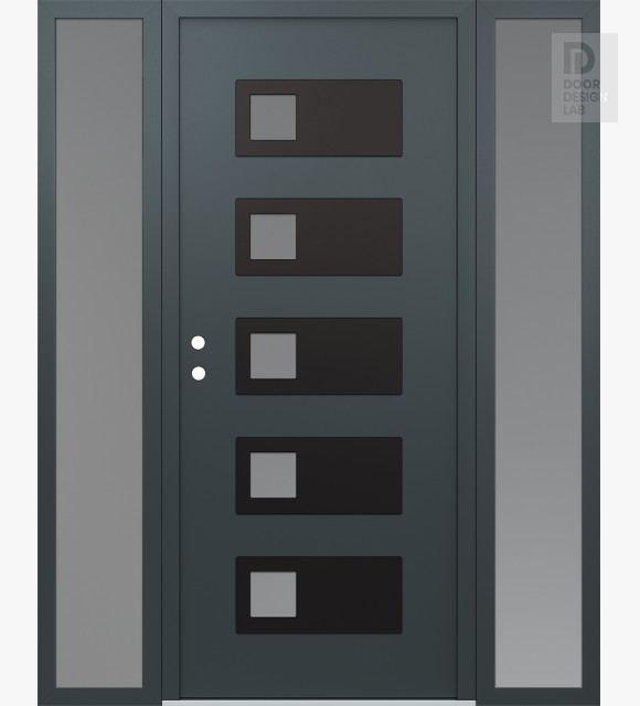 Modern Steel Front Door Diamond D2 64" x 80" anthracite/anthracite frosted Glass Panel black RHI with 2 Sidelites frosted Glass