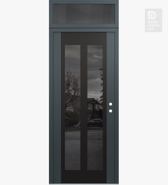 Modern Steel Front Door Diamond C14 36" x 96" anthracite/anthracite mirrored Glass Panel black LHI with Transom mirrored Glass