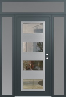 Diamond C2 64" x 96" anthracite/anthracite clear Glass Panel stainless steel LHI with 2 Sidelites and Transom frosted Glass