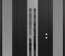 Modern Steel Front Door DIAMOND A8 64" X 96" BLACK/BLACK MIRRORED GLASS PANEL STAINLESS STEEL LHI WITH 2 SIDELITES AND TRANSOM FROSTED GLASS