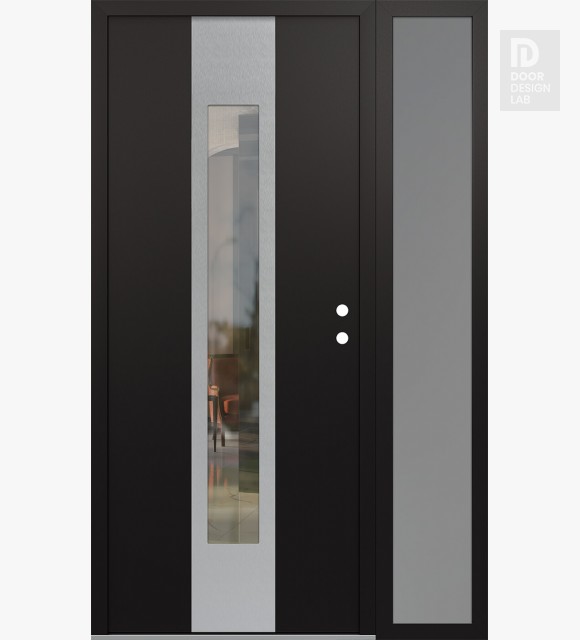 Modern Steel Front Door DIAMOND A1 50" X 80" BLACK/BLACK CLEAR GLASS PANEL STAINLESS STEEL LHI WITH SIDELITE FROSTED GLASS