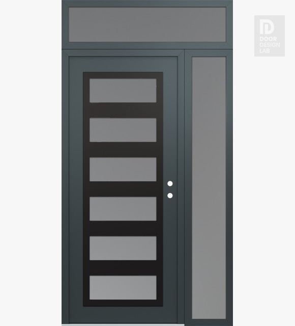 Modern Steel Front Door Diamond C9 50" x 96" anthracite/anthracite frosted Glass Panel black LHI with Sidelite and Transom frosted Glass
