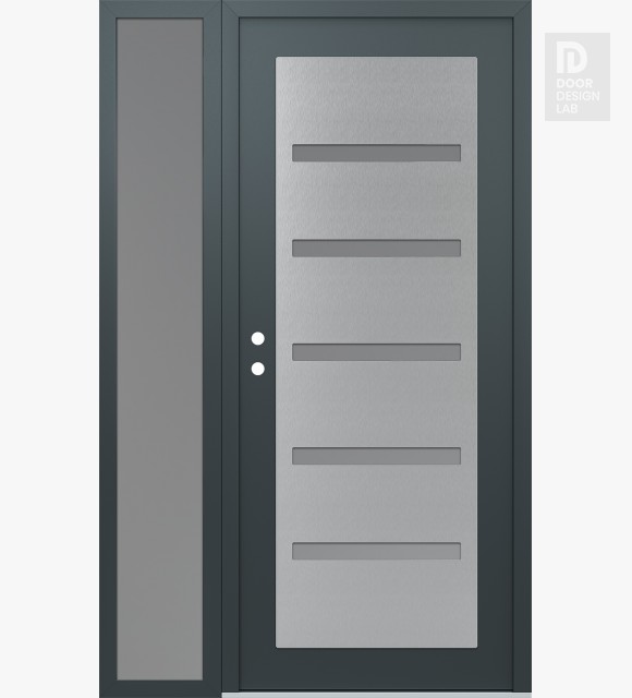 Modern Steel Front Door Diamond C7 52" x 80" anthracite/anthracite frosted Glass Panel stainless steel RHI with Sidelite frosted Glass