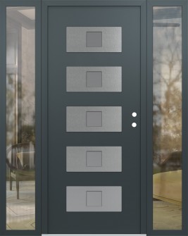 Diamond D8 64" x 80" anthracite/anthracite frosted Glass Panel stainless steel LHI with 2 Sidelites clear Glass