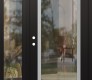 Modern Steel Front Door Diamond C1 50" x 80" black/black clear Glass Panel stainless steel RHI with Sidelite clear Glass