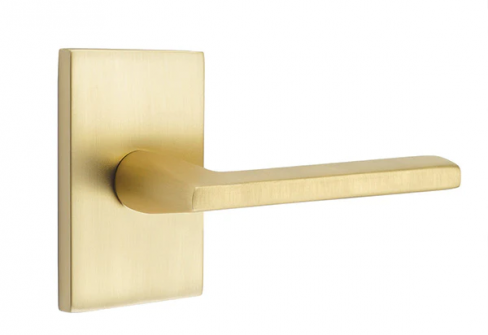 EMTEK HELIOS LEVER WITH MODERN RECTANGULAR ROSETTE PRIVACY LH SATIN BRASS (US4) 5212