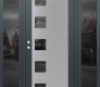 Modern Steel Front Door Diamond C5 68" x 80" anthracite/anthracite mirrored Glass Panel stainless steel RHI with 2 Sidelites mirrored Glass