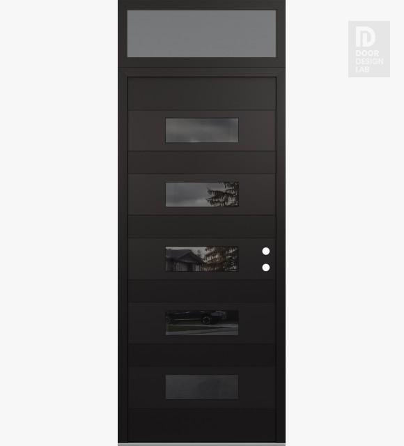 Modern Steel Front Door Diamond D5 36" x 96" black/black mirrored Glass Panel black LHI with Transom frosted Glass