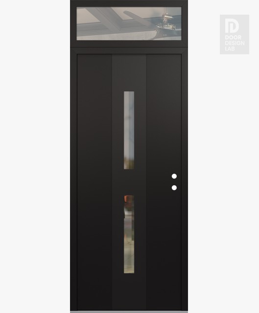 Modern Steel Front Door DIAMOND A6 36" X 96" BLACK/BLACK CLEAR GLASS PANEL BLACK LHI WITH TRANSOM CLEAR GLASS