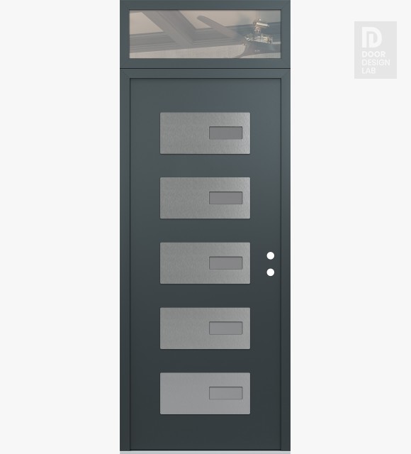 Modern Steel Front Door Diamond D7 36" x 96" anthracite/anthracite frosted Glass Panel stainless steel LHI with Transom clear Glass