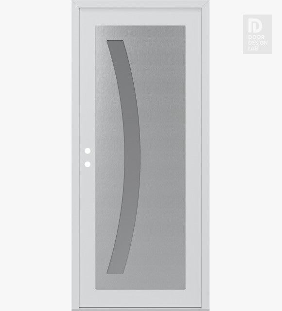 Modern Steel Front Door Diamond C4 36" x 80" white/white frosted Glass Panel stainless steel RHI