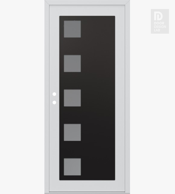 Modern Steel Front Door Diamond C5 36" x 80" white/white frosted Glass Panel black RHI
