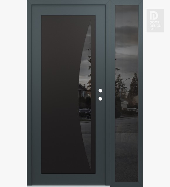 Modern Steel Front Door Diamond C13 52" x 80" anthracite/anthracite mirrored Glass Panel black LHI with Sidelite mirrored Glass