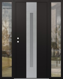 DIAMOND A2 68" X 80" BLACK/WHITE FROSTED GLASS PANEL STAINLESS STEEL RHI WITH 2 SIDELITES CLEAR GLASS