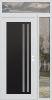 Diamond C6 48" x 96" white/white frosted Glass Panel black LHI with Sidelite and Transom clear Glass