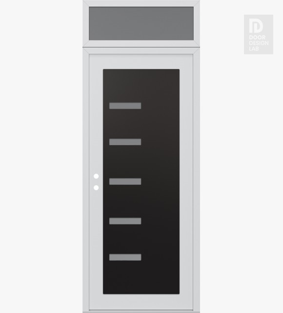 Modern Steel Front Door Diamond C8 36" x 96" white/white frosted Glass Panel black RHI with Transom frosted Glass