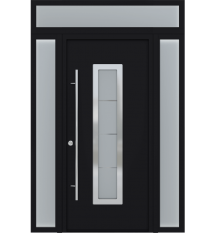 MODERN FRONT STEEL DOOR WITH SIDELITES AND TRANSOM ARGOS BLACK/WHITE 61 1/16" X 95 11/16" RHI