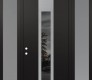 Modern Steel Front Door DIAMOND A1 68" X 96" BLACK/BLACK MIRRORED GLASS PANEL STAINLESS STEEL RHI WITH 2 SIDELITES AND TRANSOM FROSTED GLASS