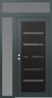 Diamond C7 52" x 96" anthracite/anthracite mirrored Glass Panel black RHI with Sidelite and Transom frosted Glass