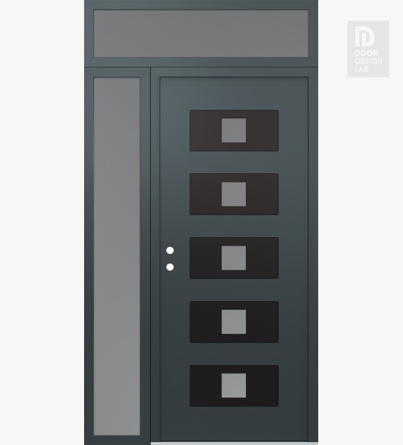 Modern Steel Front Door Diamond D8 50" x 96" anthracite/anthracite frosted Glass Panel black RHI with Sidelite and Transom frosted Glass