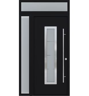 MODERN BLACK FRONT STEEL DOOR ARGOS 49 1/4" X 95 11/16" LEFT HAND INSWING + SIDELITE LEFT/TRANSOM