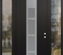 Modern Steel Front Door DIAMOND A10 64" X 96" BLACK/WHITE FROSTED GLASS PANEL STAINLESS STEEL LHI WITH 2 SIDELITES AND TRANSOM CLEAR GLASS