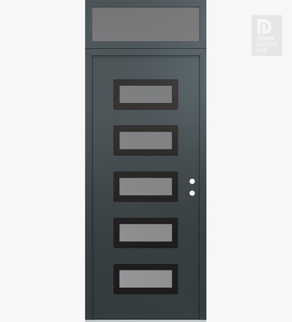 Modern Steel Front Door Diamond D1 36" x 96" anthracite/anthracite frosted Glass Panel black LHI with Transom frosted Glass