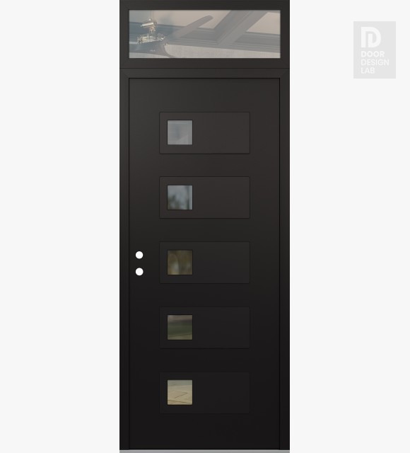 Modern Steel Front Door Diamond D2 36" x 96" black/black clear Glass Panel black RHI with Transom clear Glass